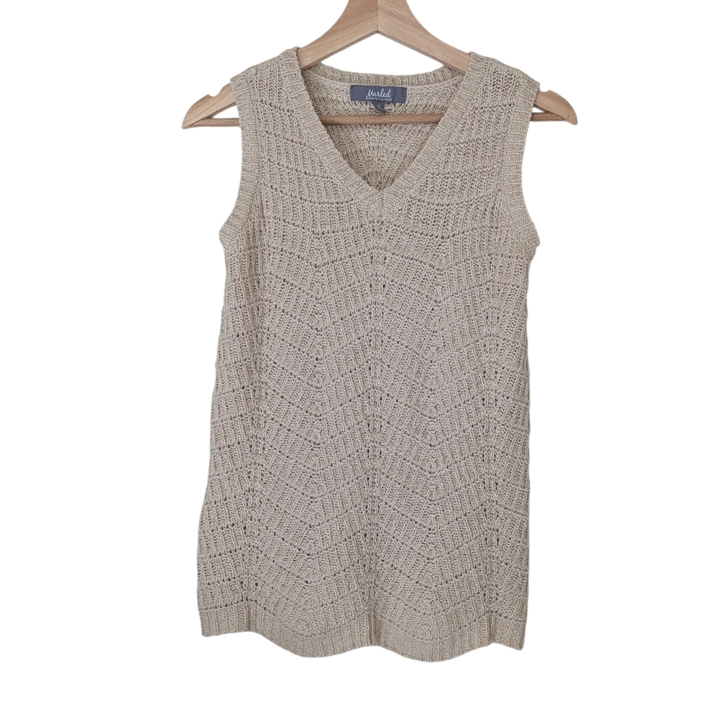 Marled Cream Knit Nylon Blend Top, M